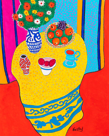 Mimosa Bouquet and Fruit on a Provence Table