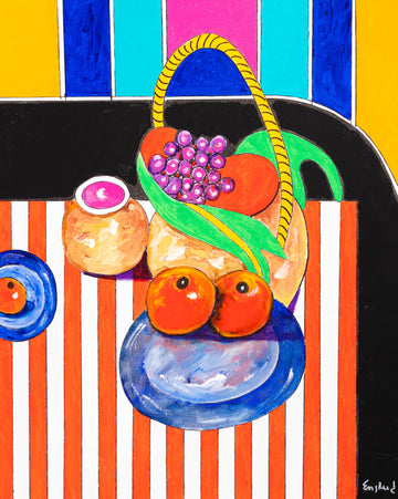 Bold Striped Table With Fruit