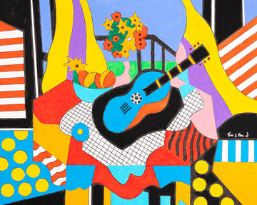 Breezy Window With Guitar, Flowers And Fruit
